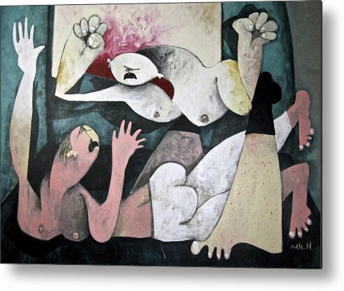 Expressionist Metal Print featuring the painting MOMENTIS The Fight by Mark M Mellon