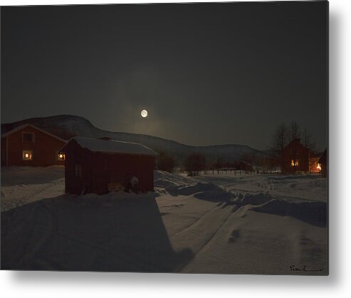 Moon Metal Print featuring the photograph Moonlit Arctic Village by Pekka Sammallahti