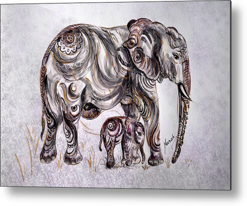 Elephant Metal Print featuring the painting Mother Elephant by Harsh Malik