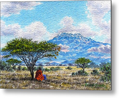 Joseph Thiongo Metal Print featuring the painting Shade for the Masai by Joseph Thiongo