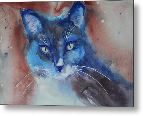 Cat Metal Print featuring the painting My Cat Spook by Ruth Kamenev