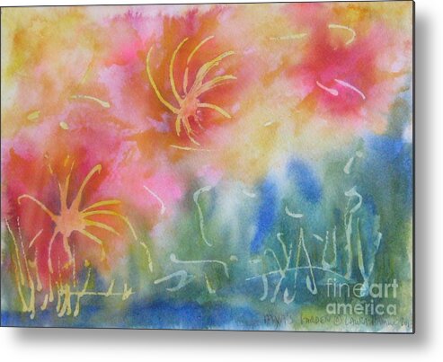 Abstract Metal Print featuring the painting Mya's Garden by Laura Hamill