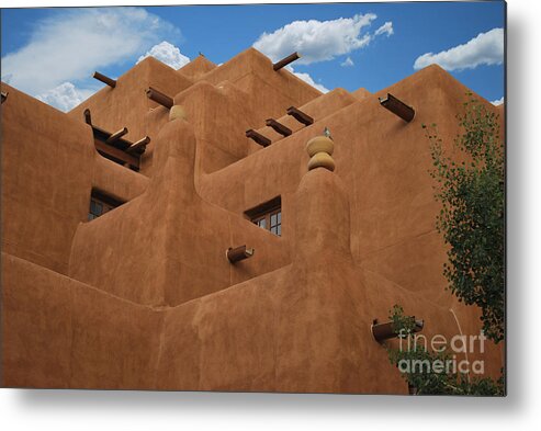 New Mexico Metal Print featuring the photograph New Mexico Adobe Blue Sky Horizontal by Heather Kirk