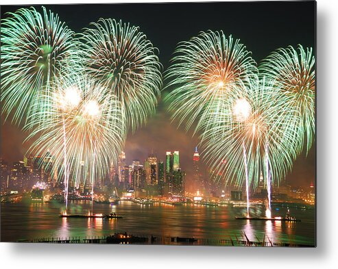 New York City Metal Print featuring the photograph New York City fireworks by Songquan Deng