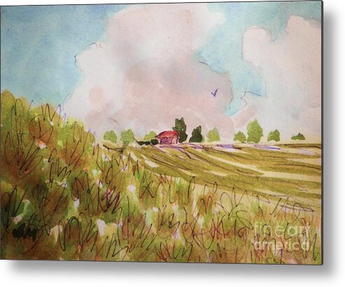 Nimbus Clouds Metal Print featuring the painting Nimbus Clouds And Farm by Suzanne McKay