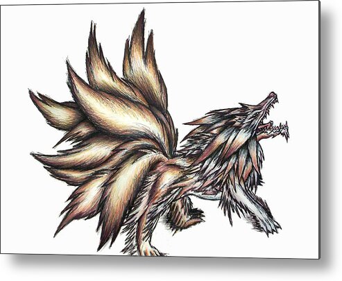 Wolf Metal Print featuring the painting Nine Tails Wolf Demon by Shawn Dall
