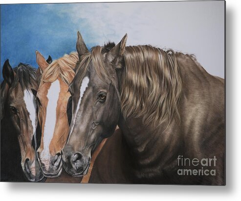 Horses Sleeping Metal Print featuring the pastel Nuzzle to Nuzzle by Joni Beinborn