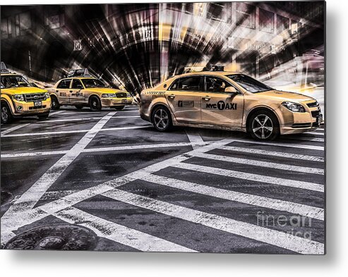 5th Metal Print featuring the photograph NYC Yellow Cab on 5th Street - white by Hannes Cmarits