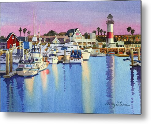 Oceanside Metal Print featuring the painting Oceanside Harbor at Dusk by Mary Helmreich