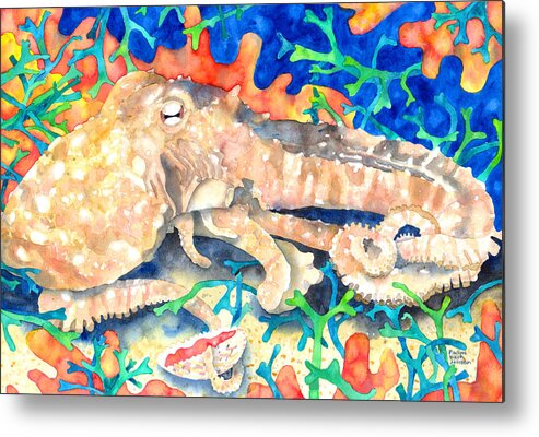 Octopus Metal Print featuring the painting Octopus Delight by Pauline Walsh Jacobson