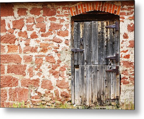 Wall Metal Print featuring the photograph Old Door in a Stone Wall by Lincoln Rogers