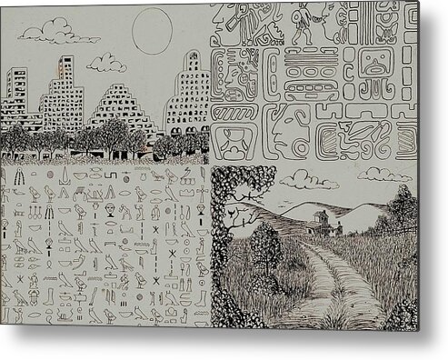 Pen And Ink Drawing Metal Print featuring the drawing Old World New World by Karen Buford