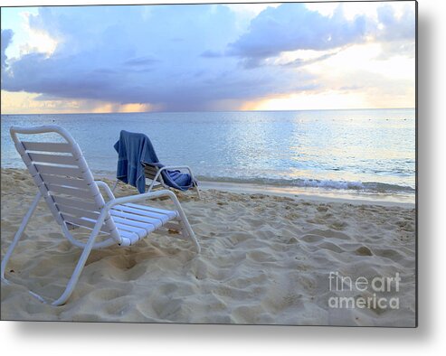 Beach;  Grand Cayman; Seven Mile Beach; Carribean Sea; Perfect Day; Ocean View; Ocean View; On The Beach Metal Print featuring the photograph On the Beach by Betty Morgan