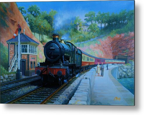 Train Metal Print featuring the painting On the sea wall. by Mike Jeffries