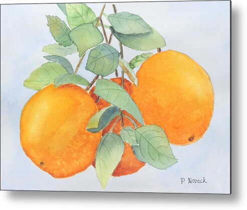 Orange Metal Print featuring the painting Orange Trio by Patricia Novack