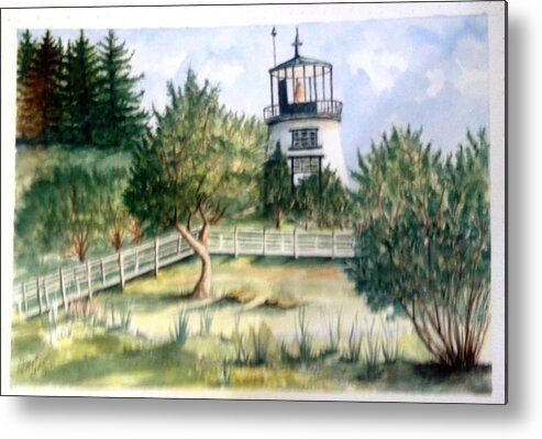 Lighthouse Metal Print featuring the painting Owls Head Maine Lighthouse by Richard Benson