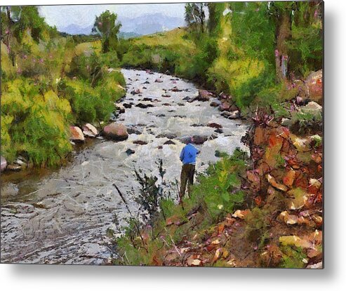 Fisherman Metal Print featuring the digital art Pagosa Springs Colorado Fisherman by Carrie OBrien Sibley