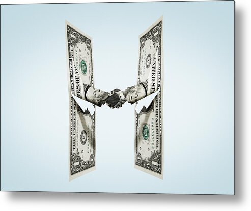 Part Of A Series Metal Print featuring the photograph Paper-cut dollar - Handshake. by Tim Robberts