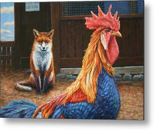 Rooster Metal Print featuring the painting Peaceful Coexistence by James W Johnson