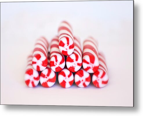 Christmas Card Art Metal Print featuring the photograph Peppermint Twist - Candy Canes by Kim Hojnacki