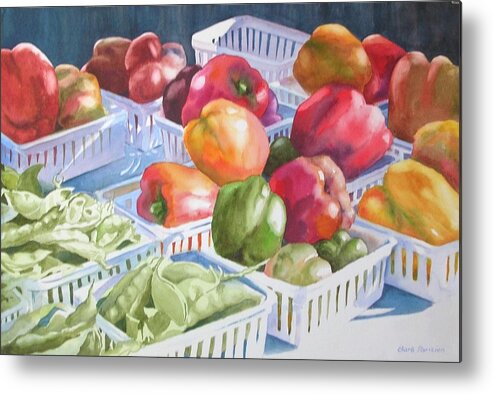  Metal Print featuring the painting Peppers and Peas by Barbara Parisien