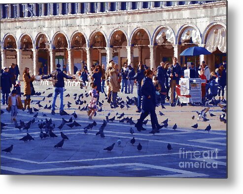 Piazza San Marco Metal Print featuring the photograph Piazza San Marco Frolic - Impression by Jacqueline M Lewis