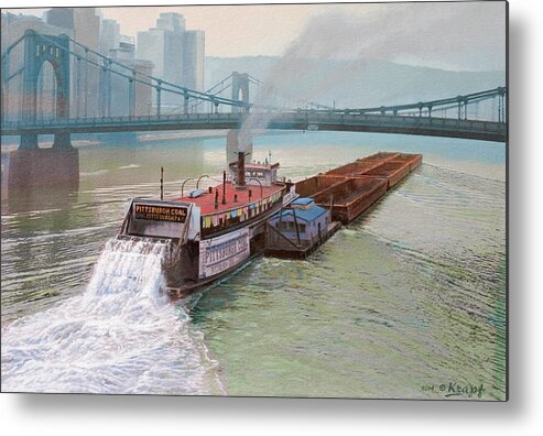 Pittsburgh Metal Print featuring the painting Pittsburgh River Boat-1948 by Paul Krapf