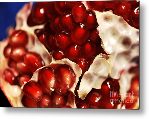 Fruit Metal Print featuring the photograph Pomegranate Seeds by Nancy Mueller