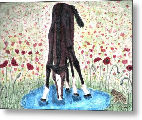  Pony Metal Print featuring the painting Poppies N Puddles by Angela Davies