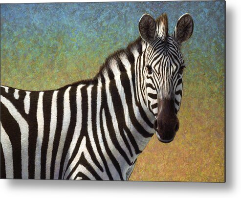Zebra Metal Print featuring the painting Portrait of a Zebra by James W Johnson