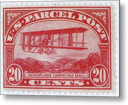 Philately Metal Print featuring the photograph Postal Biplane, U.s. Parcel Post Stamp by Science Source