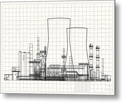 Plan Metal Print featuring the drawing Power Station Blueprint by Youst