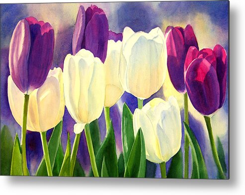 Watercolor Metal Print featuring the painting Purple and White Tulips by Sharon Freeman