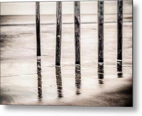 Ocean Grove Metal Print featuring the photograph Pylons In Black And White by Steve Stanger