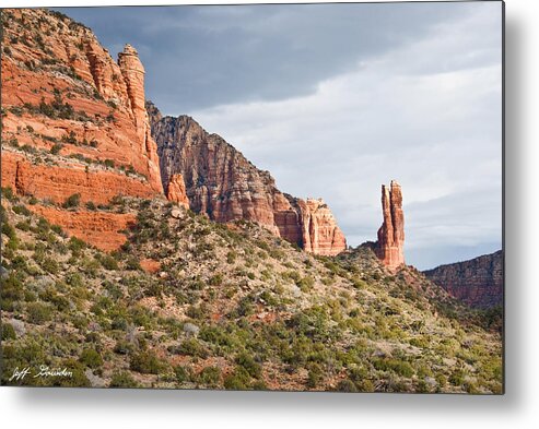 Arizona Metal Print featuring the photograph Rabbit Ears Spire at Sunset by Jeff Goulden