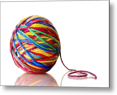 Round Metal Print featuring the photograph Rainbow Yarn by Jim Hughes