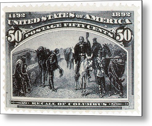 Philately Metal Print featuring the photograph Recall Of Columbus, U.s. Postage Stamp by Science Source
