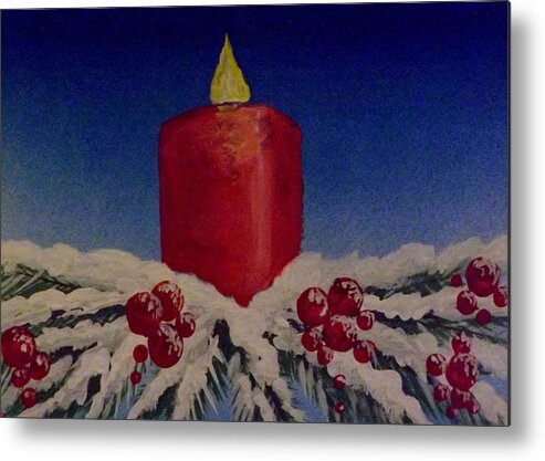 Red Holiday Candle Metal Print featuring the painting Red Holiday Candle by Darren Robinson