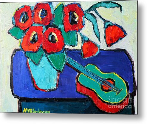 Poppies Metal Print featuring the painting Red Poppies And Guitar by Ana Maria Edulescu