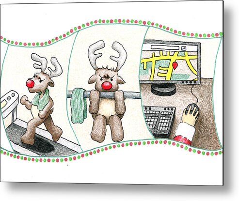Training Reindeer Metal Print featuring the drawing Right Before X'mas by Keiko Katsuta