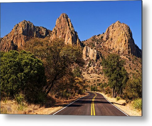 Chisos Mountains Metal Print featuring the photograph Road Into Chisos Mountains by Daniel Woodrum