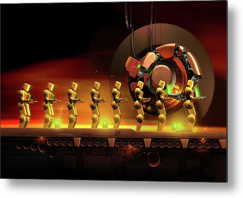 Access Metal Print featuring the photograph Robots On Conveyor Belt Receiving New by Ikon Ikon Images