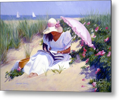 Nantucket Metal Print featuring the painting Rose Garden Reader by Candace Lovely