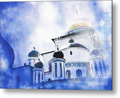 Church Metal Print featuring the photograph Russian Church in a Blue Cloud by Sarah Loft