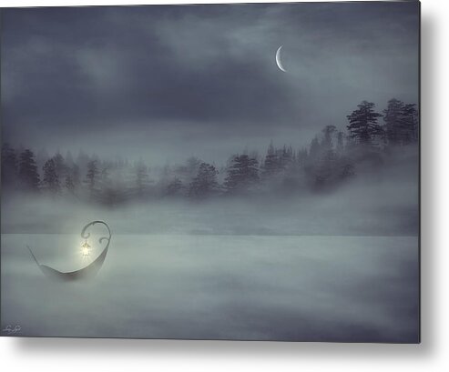 Boat In The Fog Metal Print featuring the digital art Sailing Odyssey by Lourry Legarde