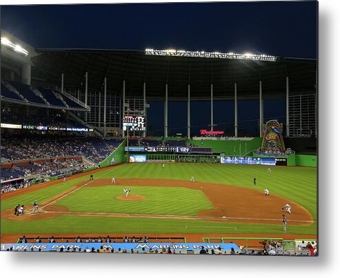 American League Baseball Metal Print featuring the photograph San Diego Padres V Miami Marlins by Mike Ehrmann