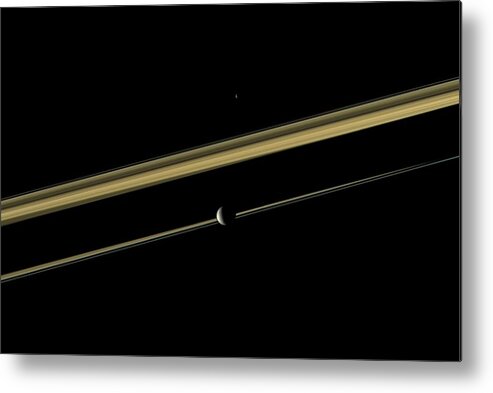 Saturn Metal Print featuring the photograph Saturn's Rings And Moons by Nasa/jpl/space Science Institute/science Photo Library