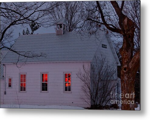 Sunset Sky Metal Print featuring the photograph School House Sunset by Cheryl Baxter