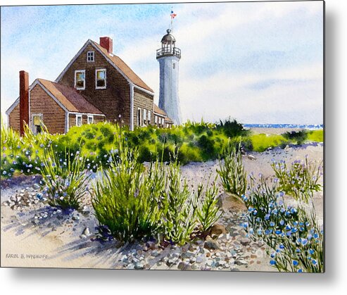 Clouds Metal Print featuring the painting Scituate Light By Day by Karol Wyckoff