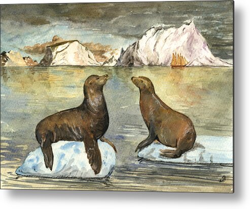 Sea Lion Metal Print featuring the painting Sea lions by Juan Bosco